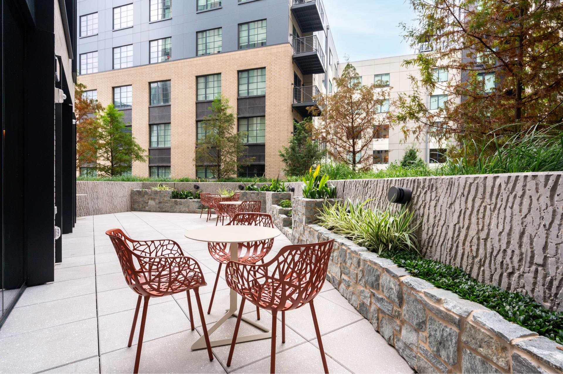 Margarite luxury apartments' outdoor patio in Washington, DC.